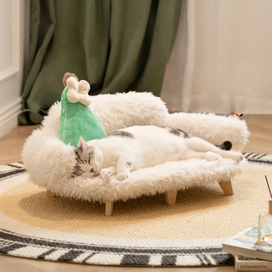 KFX-4936125 Luxury Wooden Pet Bed for Dogs and Cats – Multi-Layer Plywood with Velvet Cushion in Elegant Colors