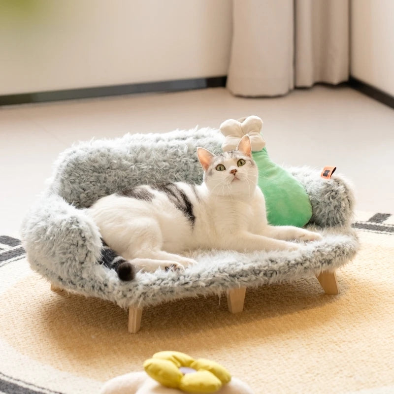 KFX-4936125 Luxury Wooden Pet Bed for Dogs and Cats – Multi-Layer Plywood with Velvet Cushion in Elegant Colors