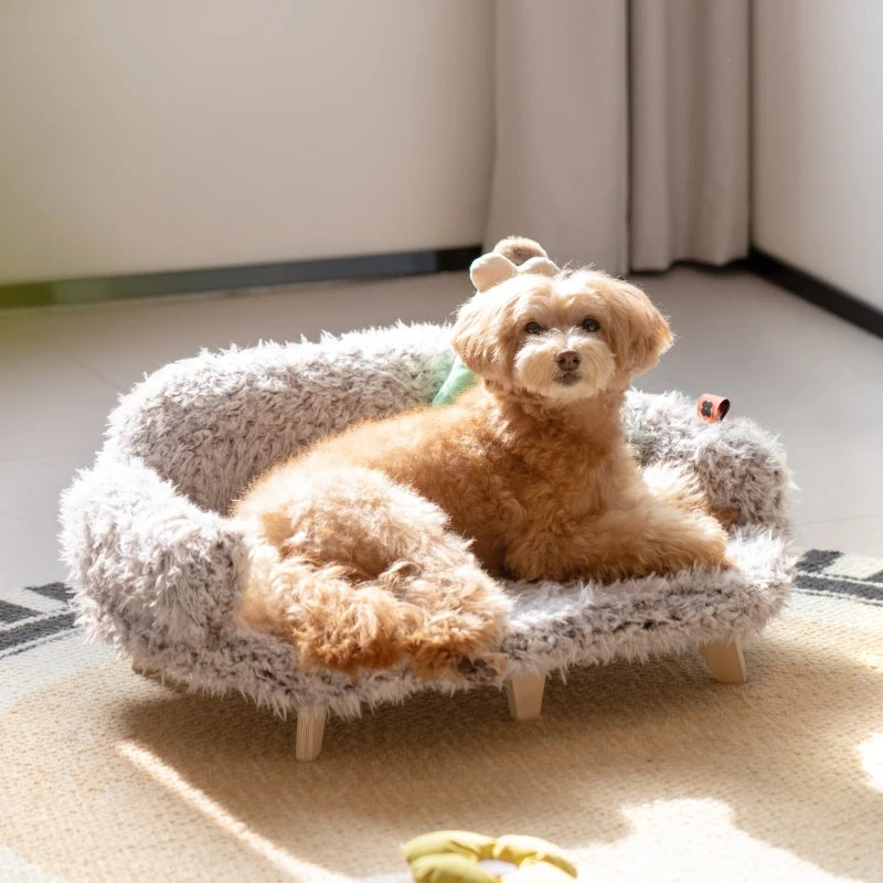 KFX-4936125 Luxury Wooden Pet Bed for Dogs and Cats – Multi-Layer Plywood with Velvet Cushion in Elegant Colors