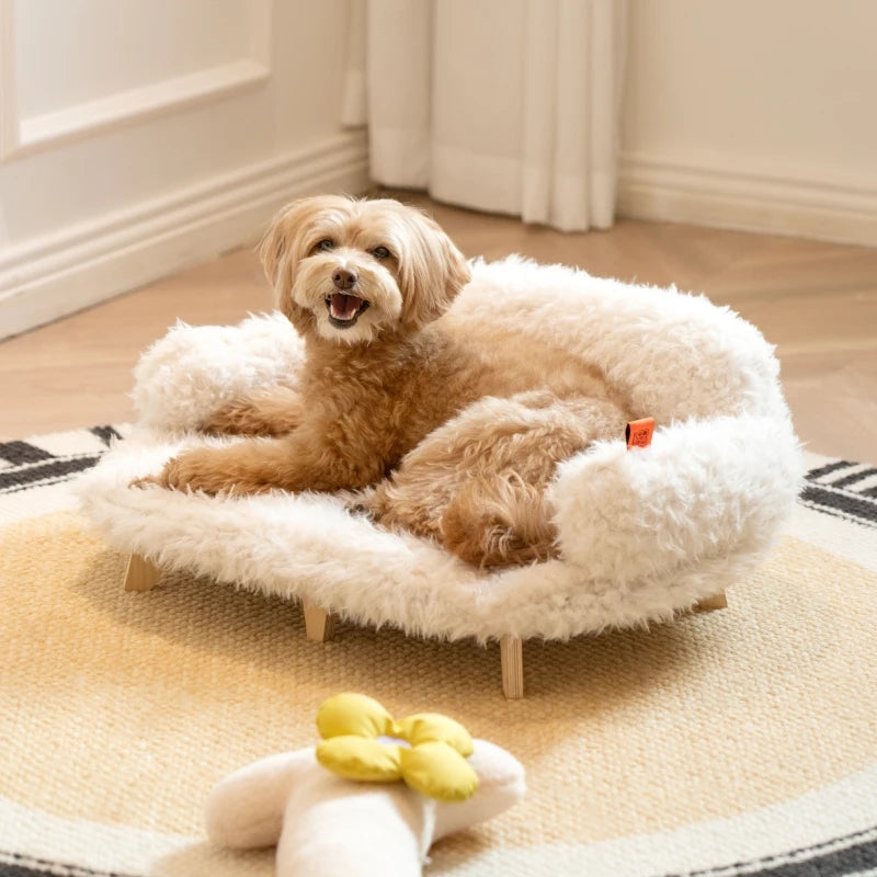 KFX-4936125 Luxury Wooden Pet Bed for Dogs and Cats – Multi-Layer Plywood with Velvet Cushion in Elegant Colors