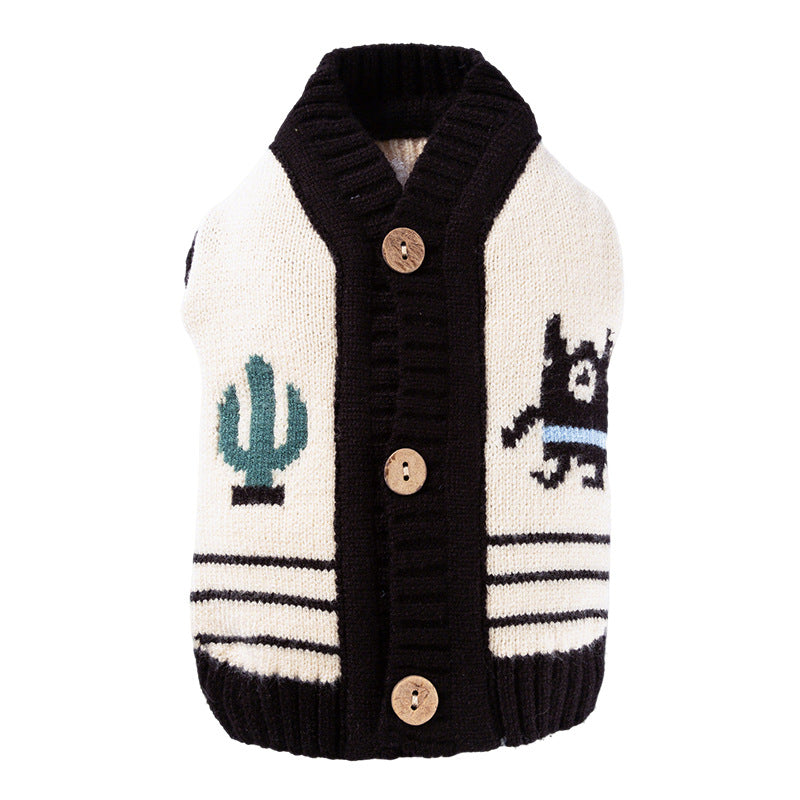 KFX-4936253 Warm Knit Dog Sweater with Monster Pattern for Small to Medium Pets - Cozy and Breathable Cardigan for Fall and Winter