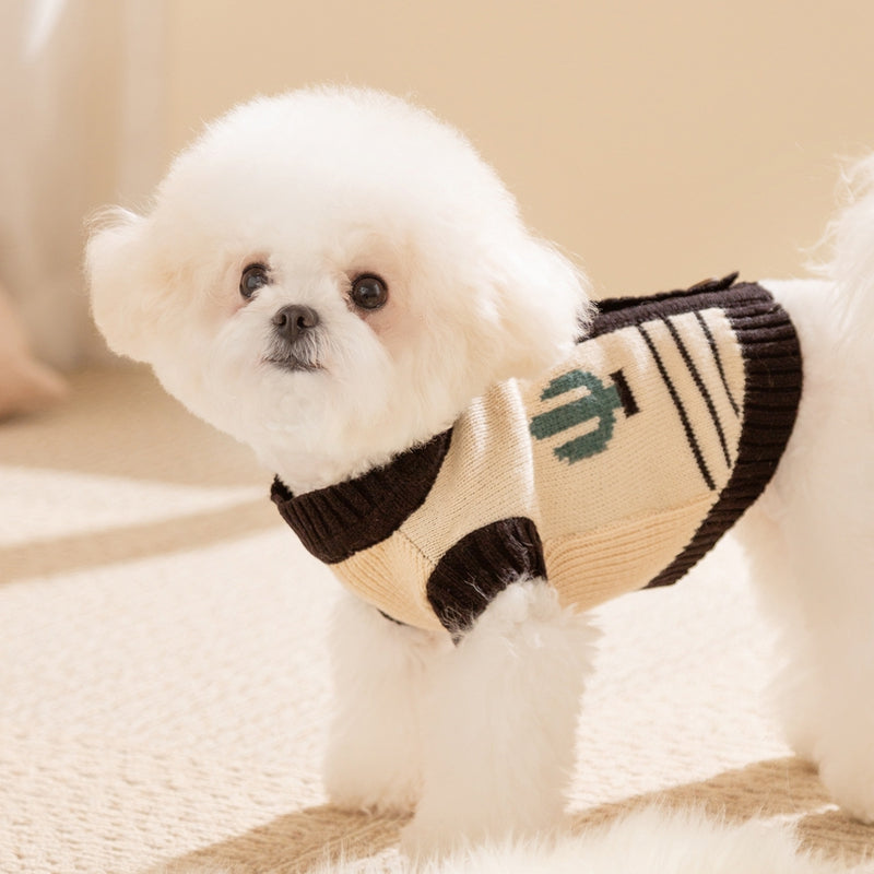 KFX-4936253 Warm Knit Dog Sweater with Monster Pattern for Small to Medium Pets - Cozy and Breathable Cardigan for Fall and Winter