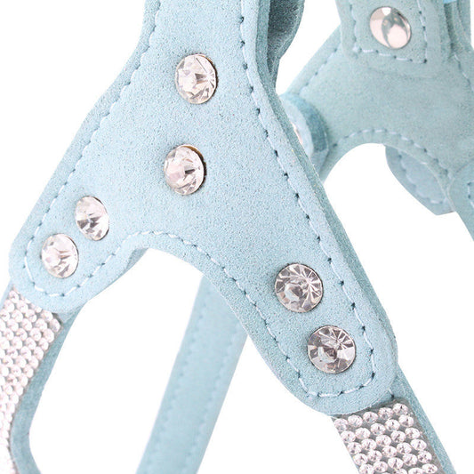 KFX-4936765 Rhinestone Suede Chest Strap for Small to Medium Dogs with Crystal Bone Pendant