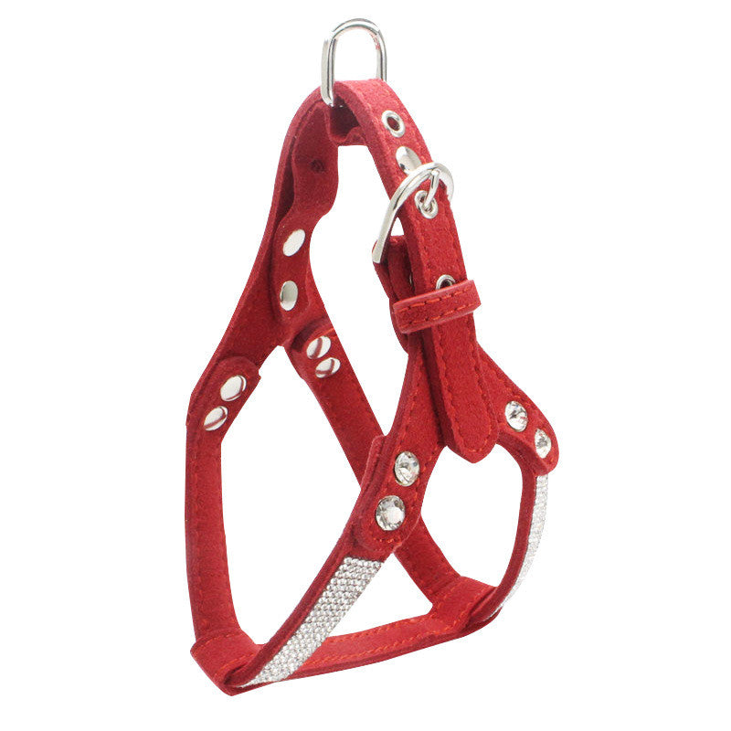 KFX-4936765 Rhinestone Suede Chest Strap for Small to Medium Dogs with Crystal Bone Pendant