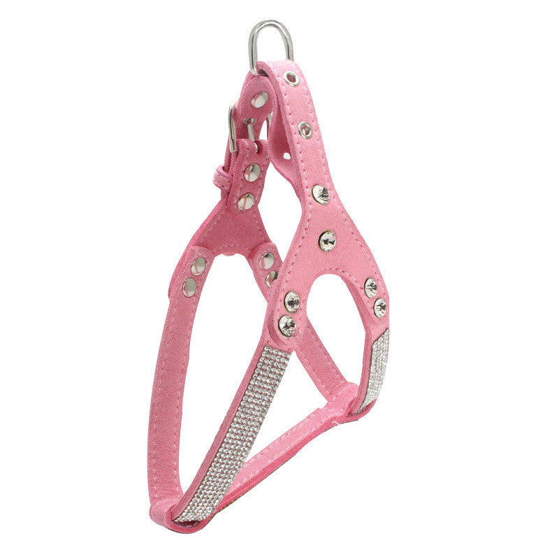 KFX-4936765 Rhinestone Suede Chest Strap for Small to Medium Dogs with Crystal Bone Pendant