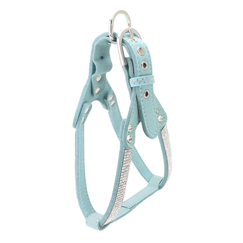 KFX-4936765 Rhinestone Suede Chest Strap for Small to Medium Dogs with Crystal Bone Pendant