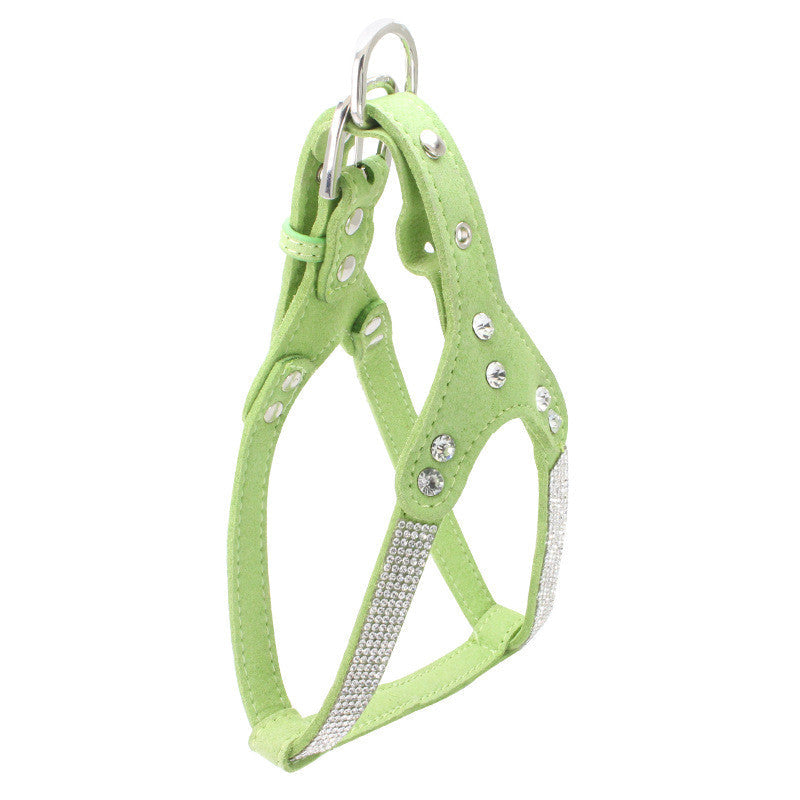 KFX-4936765 Rhinestone Suede Chest Strap for Small to Medium Dogs with Crystal Bone Pendant