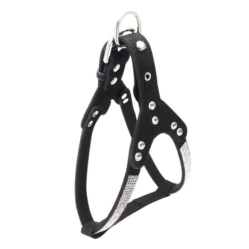 KFX-4936765 Rhinestone Suede Chest Strap for Small to Medium Dogs with Crystal Bone Pendant