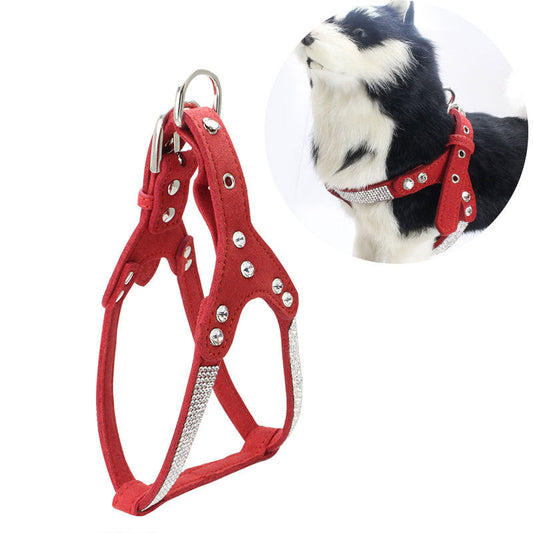 KFX-4936765 Rhinestone Suede Chest Strap for Small to Medium Dogs with Crystal Bone Pendant