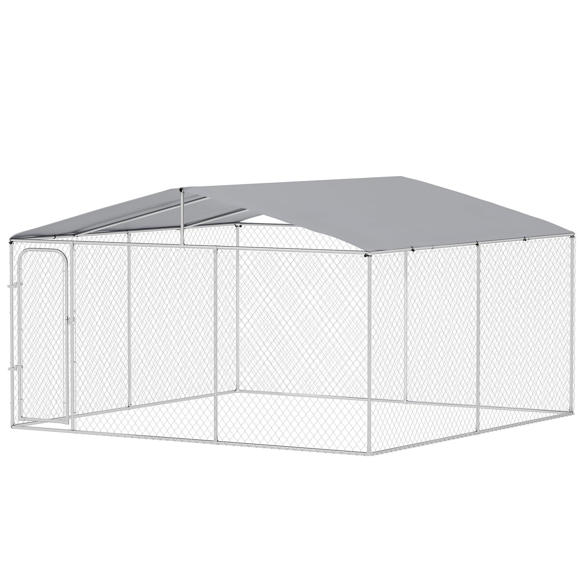KFX-4941117 Outdoor Dog Kennel Run with Canopy - Spacious 13' x 13' x 7.5' Steel Enclosure for Large Dogs