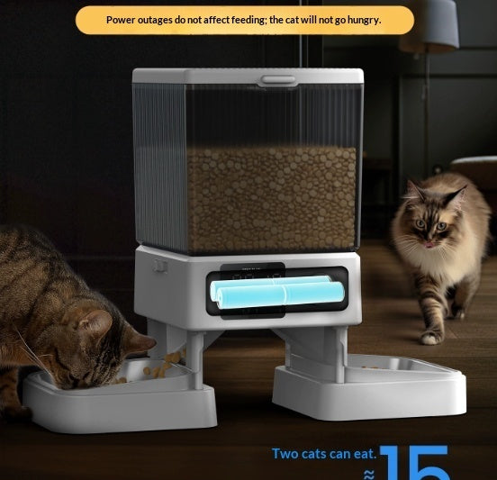 KFX-4941245 Smart Automatic Cat Feeder with Dual Bowls and Visual Timer for Portion Control