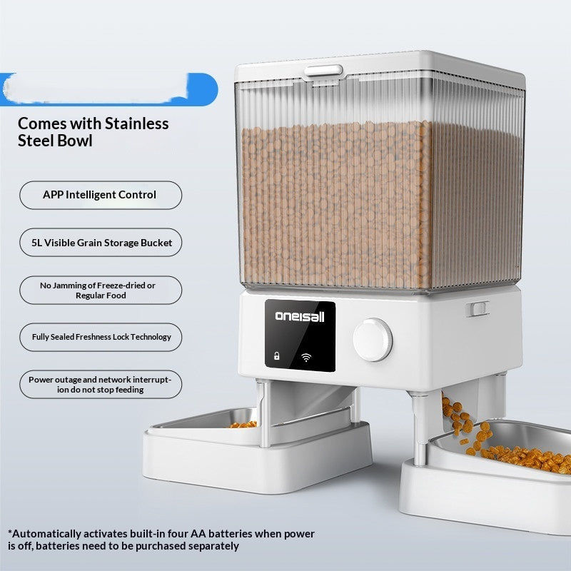 KFX-4941245 Smart Automatic Cat Feeder with Dual Bowls and Visual Timer for Portion Control