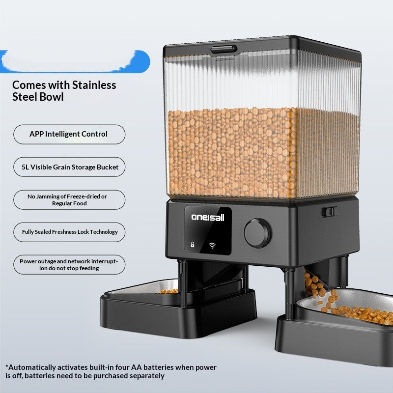 KFX-4941245 Smart Automatic Cat Feeder with Dual Bowls and Visual Timer for Portion Control