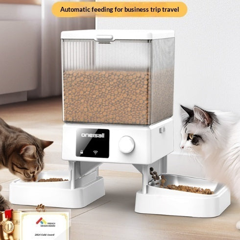 KFX-4941245 Smart Automatic Cat Feeder with Dual Bowls and Visual Timer for Portion Control