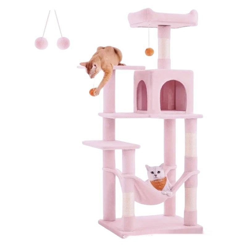 KFX-4941501 Sisal Cat Climbing Frame & Scratching Pole in Dark Gray, Light Gray, Pink, and Light Yellow - 55x45x143cm