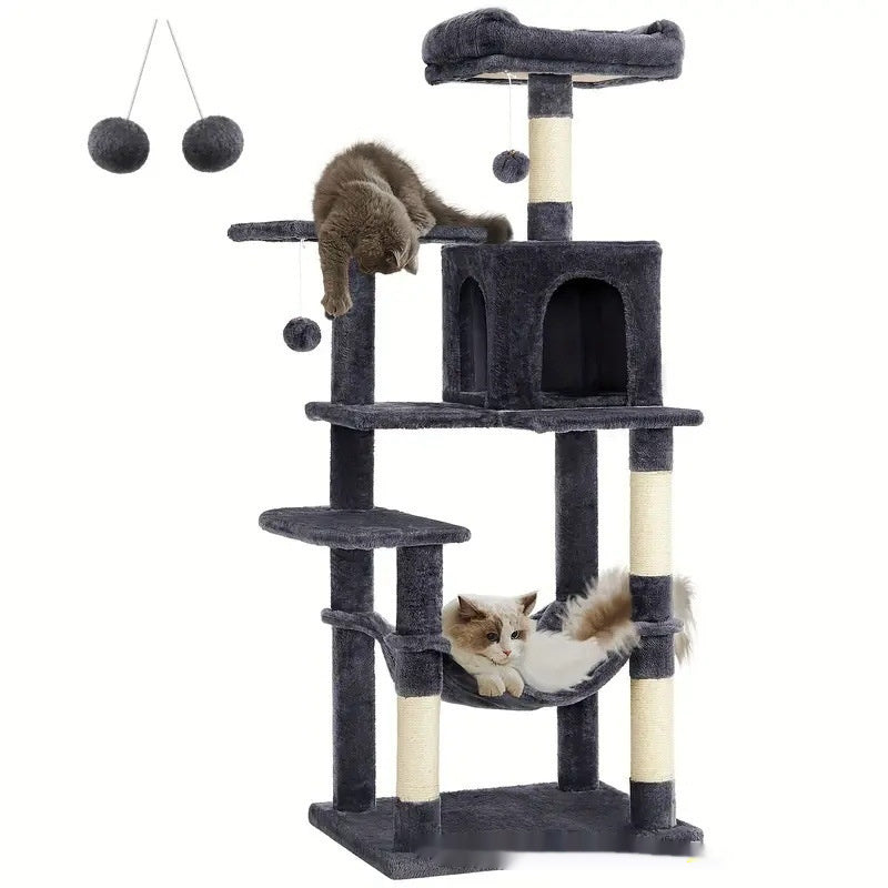 KFX-4941501 Sisal Cat Climbing Frame & Scratching Pole in Dark Gray, Light Gray, Pink, and Light Yellow - 55x45x143cm