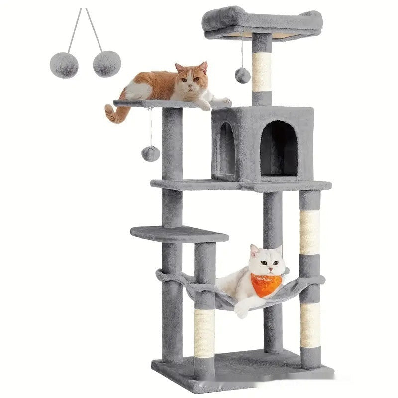 KFX-4941501 Sisal Cat Climbing Frame & Scratching Pole in Dark Gray, Light Gray, Pink, and Light Yellow - 55x45x143cm