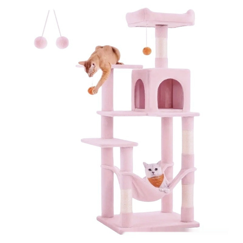 KFX-4941501 Sisal Cat Climbing Frame & Scratching Pole in Dark Gray, Light Gray, Pink, and Light Yellow - 55x45x143cm