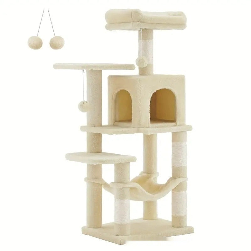 KFX-4941501 Sisal Cat Climbing Frame & Scratching Pole in Dark Gray, Light Gray, Pink, and Light Yellow - 55x45x143cm