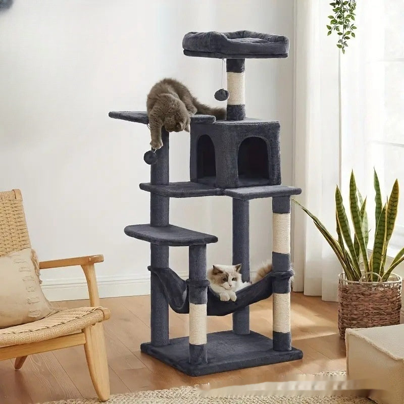 KFX-4941501 Sisal Cat Climbing Frame & Scratching Pole in Dark Gray, Light Gray, Pink, and Light Yellow - 55x45x143cm
