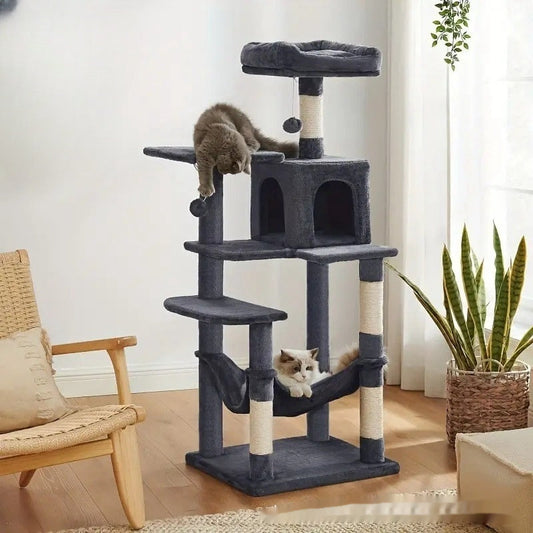 KFX-4941501 Sisal Cat Climbing Frame & Scratching Pole in Dark Gray, Light Gray, Pink, and Light Yellow - 55x45x143cm