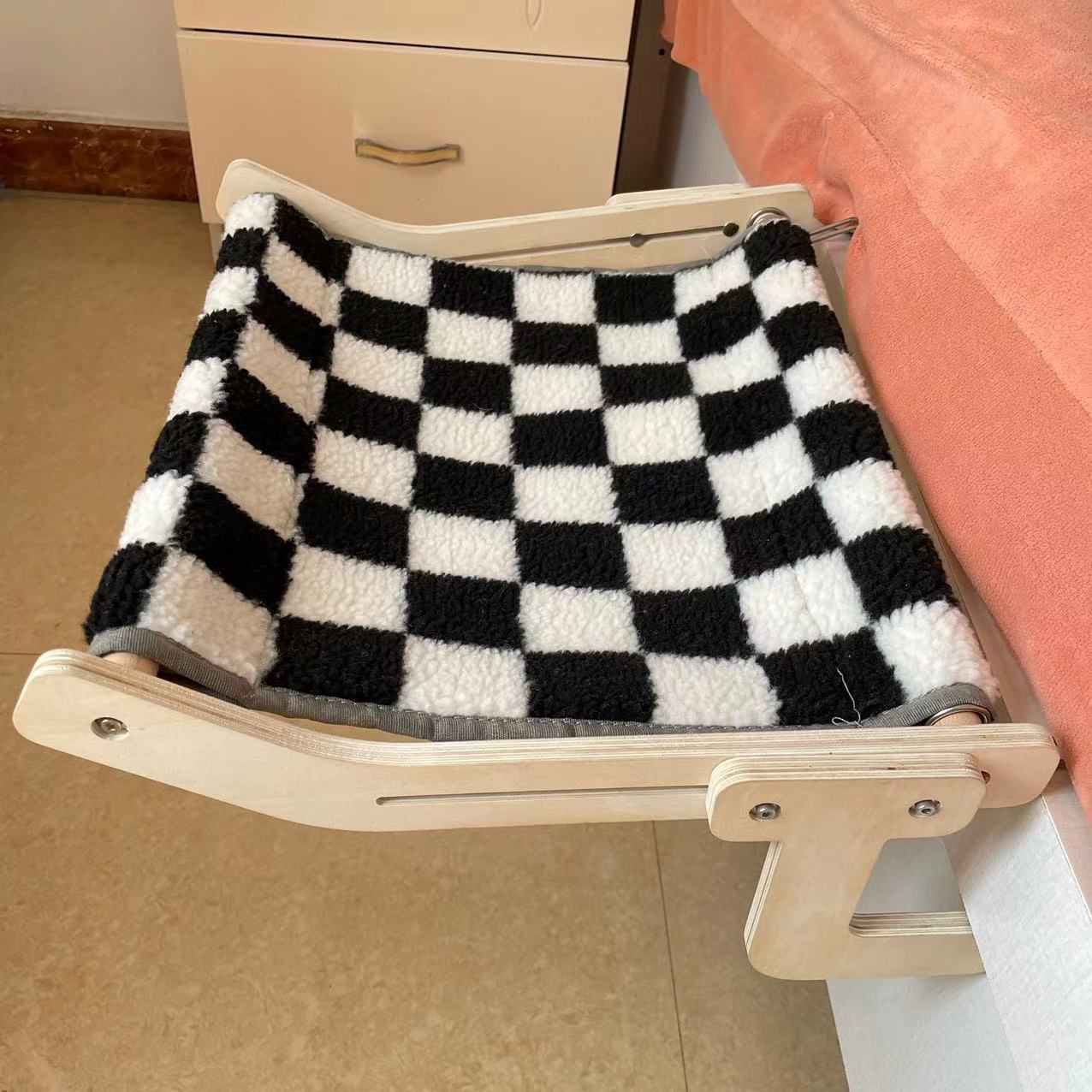 KFX-4944829 Hanging Cats Bed for Balcony Window - Multi-Layer Plywood with Cotton Hemp Cloth