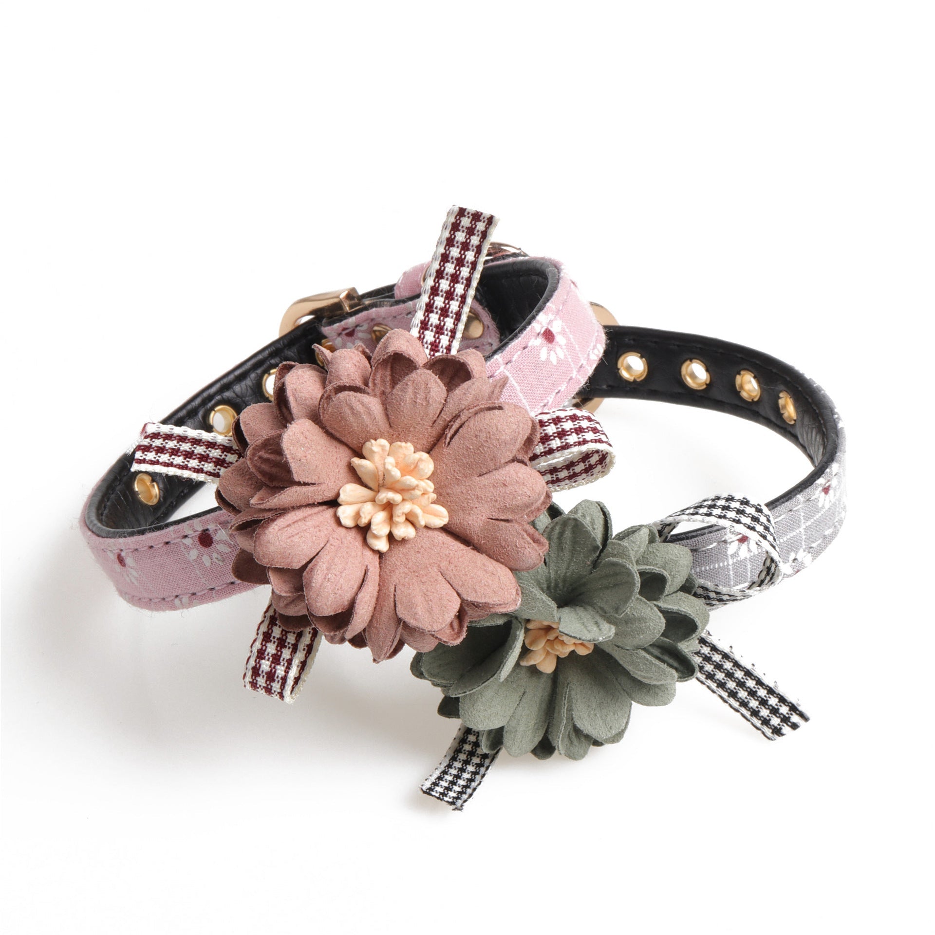 KFX-4945213 Adjustable PU Dog and Cat Collar - Pink and Gray Options, Lengths from 22-43CM