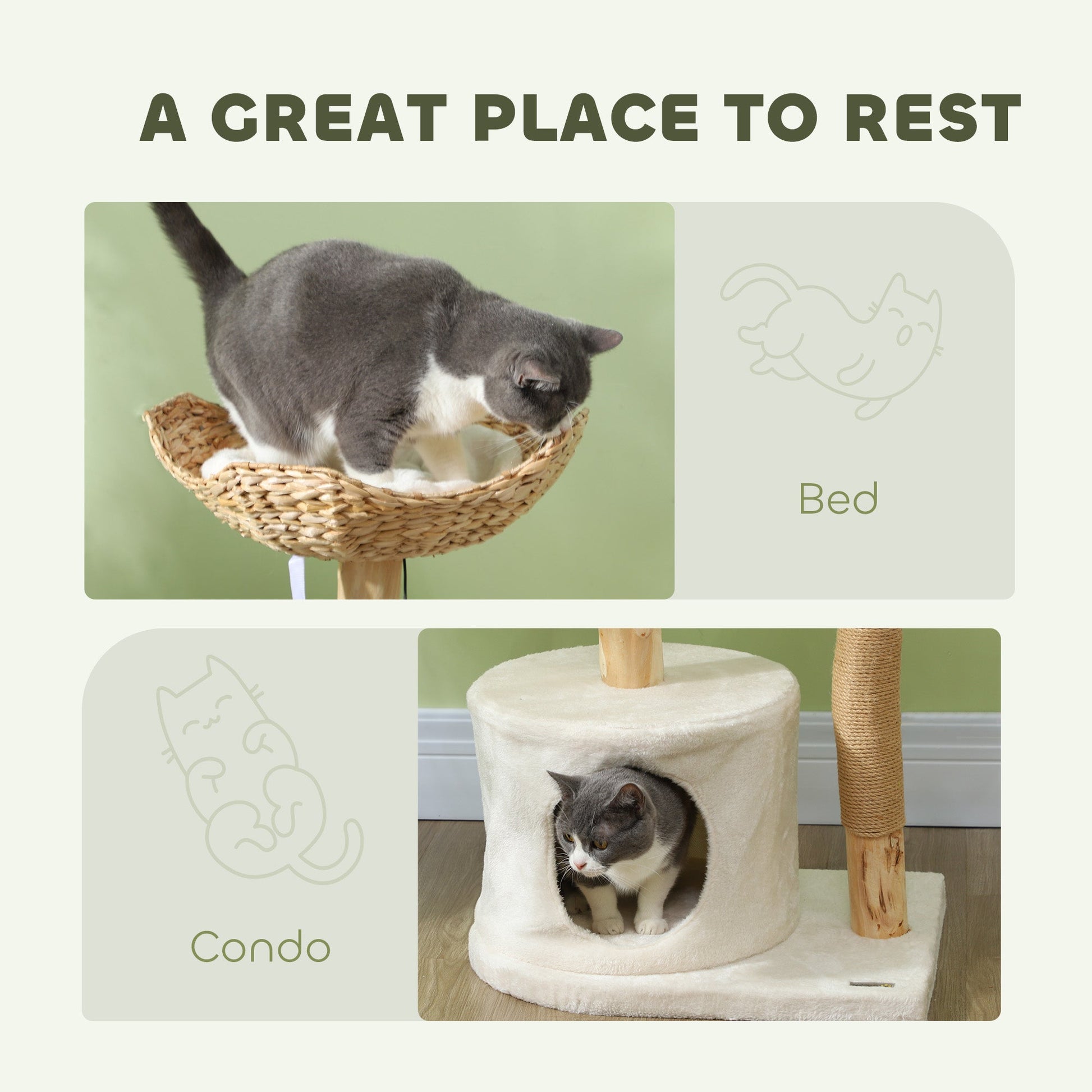 KFX-4946493 Modern 37-Inch Cat Tree with Wooden Scratching Posts, Condo, Beds, Cushions, and Toy Balls