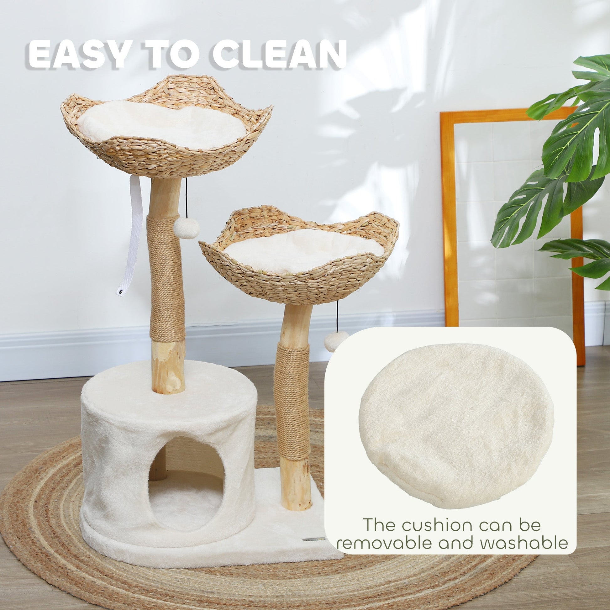 KFX-4946493 Modern 37-Inch Cat Tree with Wooden Scratching Posts, Condo, Beds, Cushions, and Toy Balls