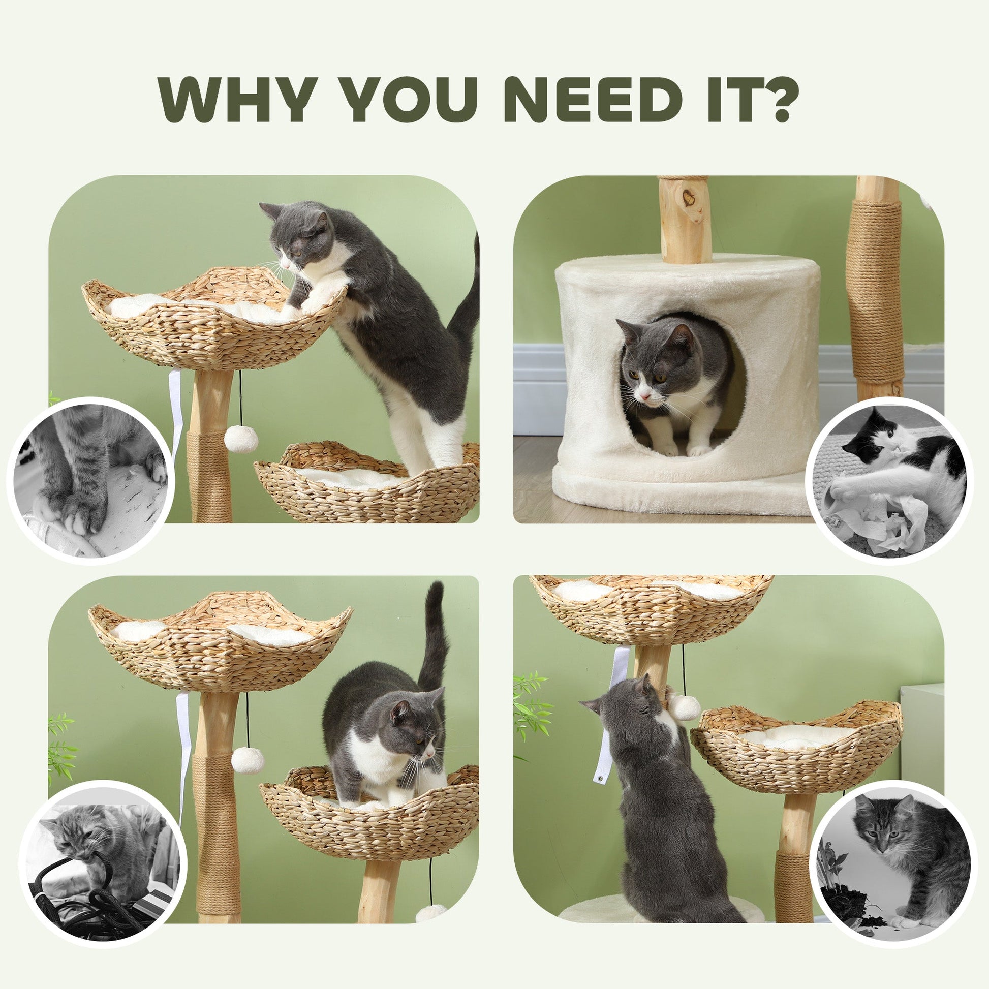 KFX-4946493 Modern 37-Inch Cat Tree with Wooden Scratching Posts, Condo, Beds, Cushions, and Toy Balls