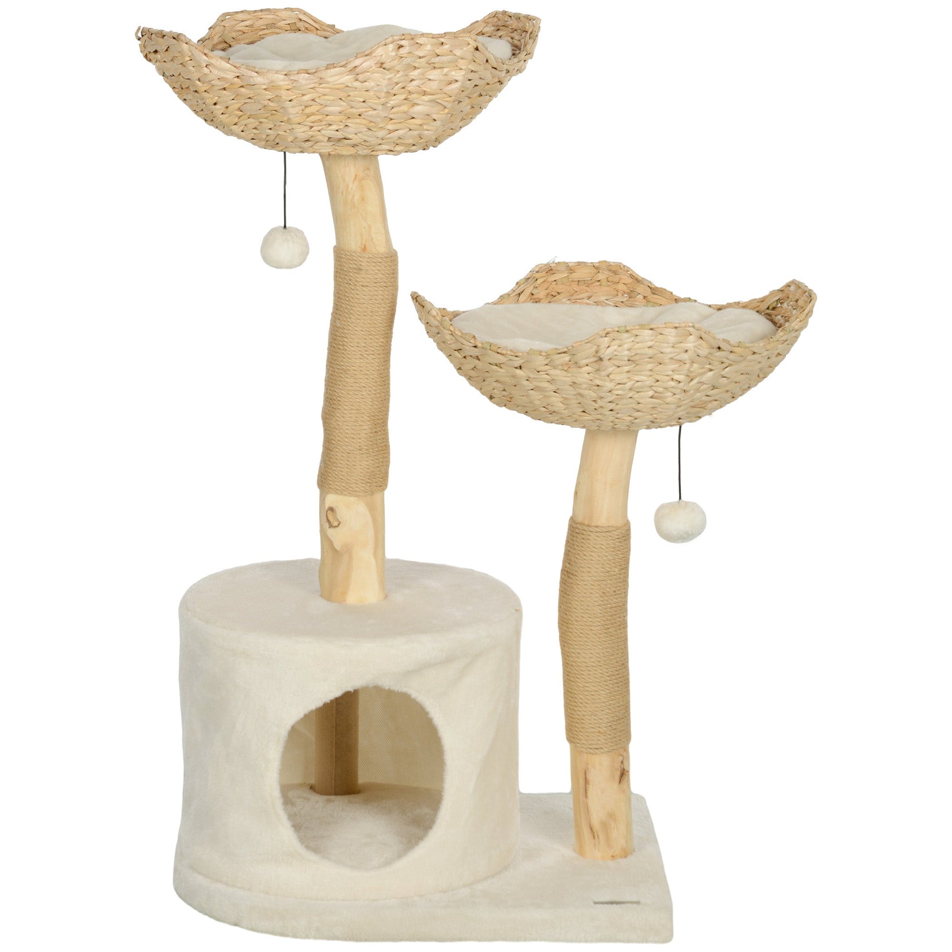 KFX-4946493 Modern 37-Inch Cat Tree with Wooden Scratching Posts, Condo, Beds, Cushions, and Toy Balls
