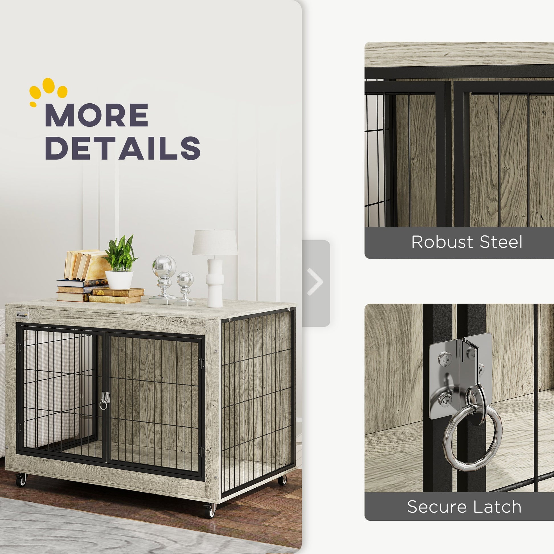KFX-4946877 39-Inch Dog Crate Furniture Side Table on Wheels – Gray, Interchangeable Access Doors, Ideal for Large Dogs up to 66 lbs