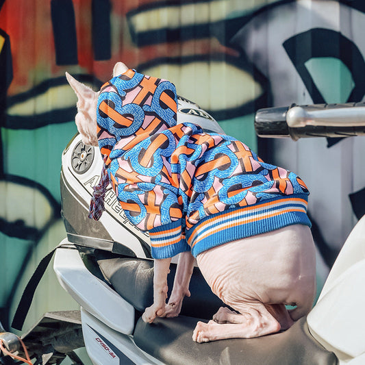 KFX-4948285 Stylish Blue Sweater for Dogs and Hairless Cats - Sizes XXS to XXL, Made of Polyester