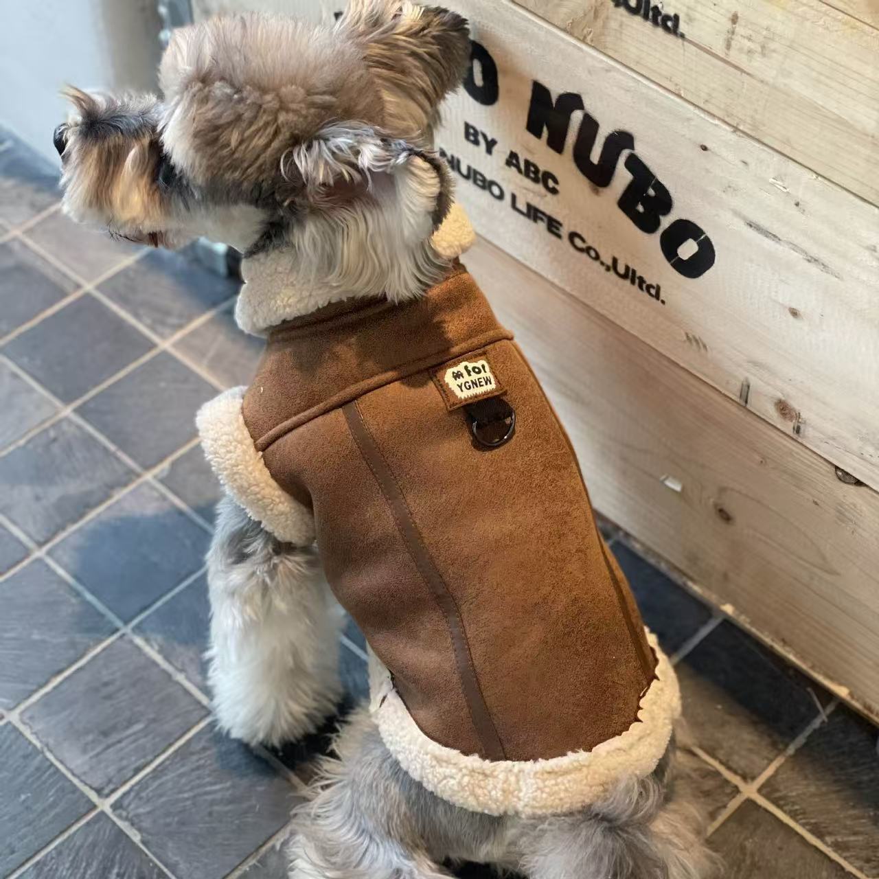 KFX-4948797 Fleece Lined Dog Coat in Chinese Parasol Color – Soft Peach Skin Fabric with Lamb Wool Vest