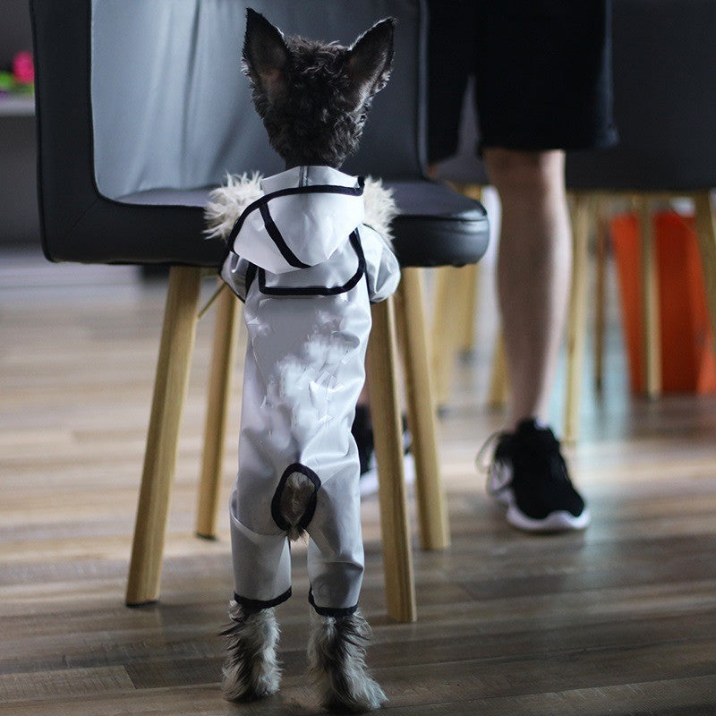 KFX-4951357 Waterproof Four-Legged Dog Raincoat for Small to Medium Pets, Clear White and Black Options