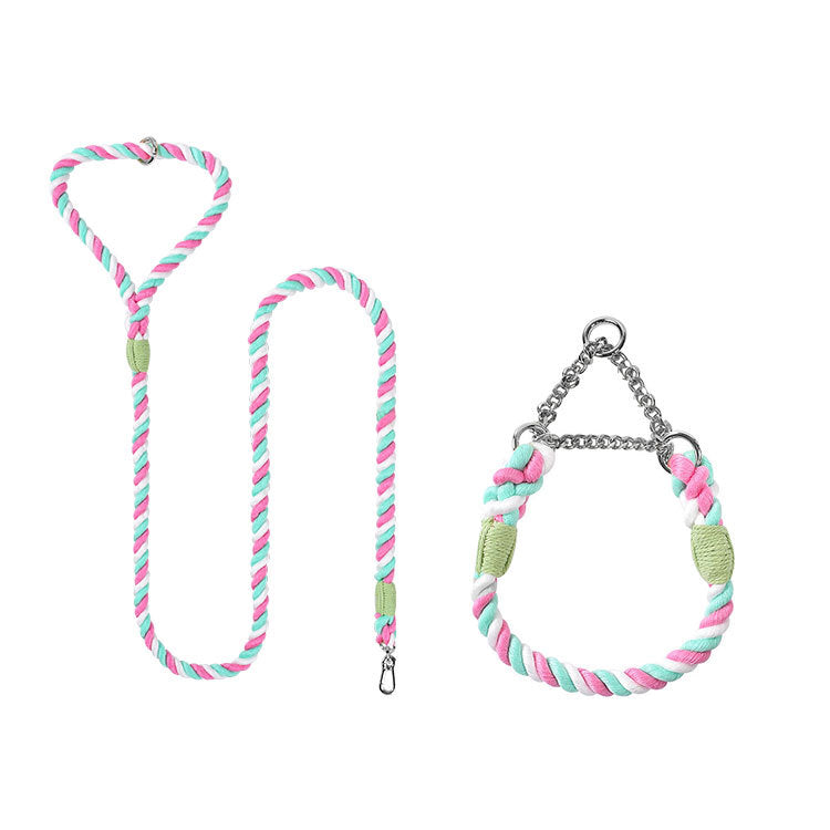 KFX-4952765 Woven Cotton Dog Leash and Collar Set in Vibrant Colors