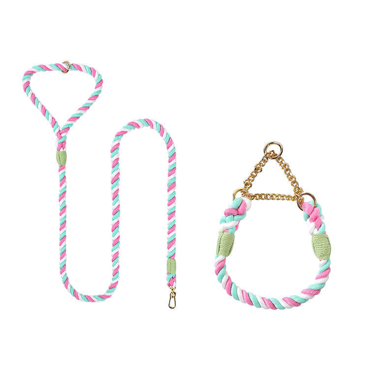 KFX-4952765 Woven Cotton Dog Leash and Collar Set in Vibrant Colors