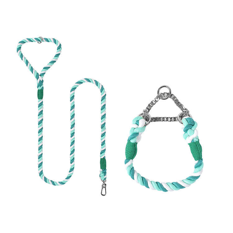 KFX-4952765 Woven Cotton Dog Leash and Collar Set in Vibrant Colors