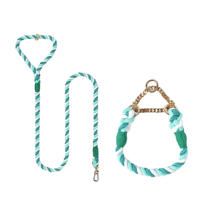 KFX-4952765 Woven Cotton Dog Leash and Collar Set in Vibrant Colors
