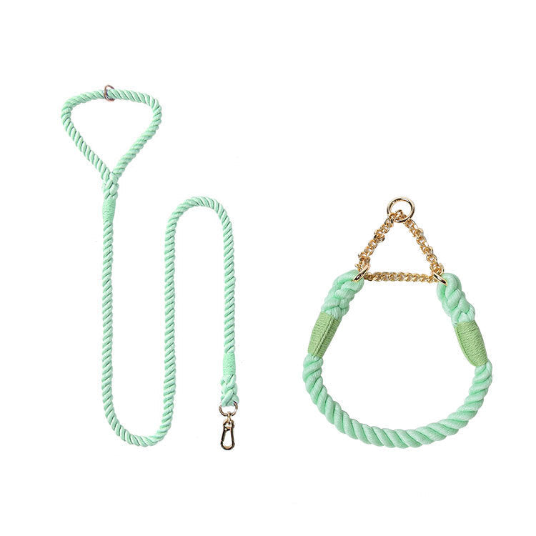KFX-4952765 Woven Cotton Dog Leash and Collar Set in Vibrant Colors