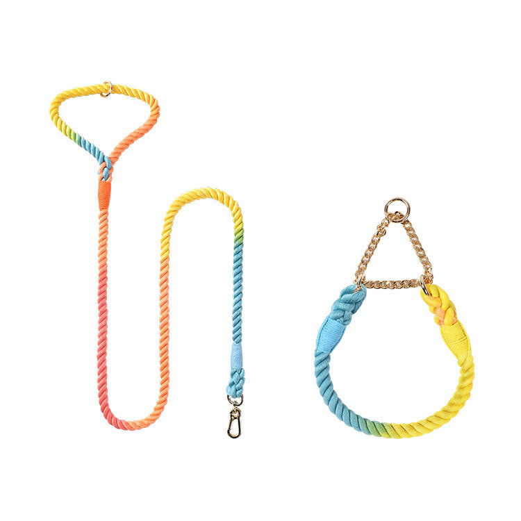 KFX-4952765 Woven Cotton Dog Leash and Collar Set in Vibrant Colors