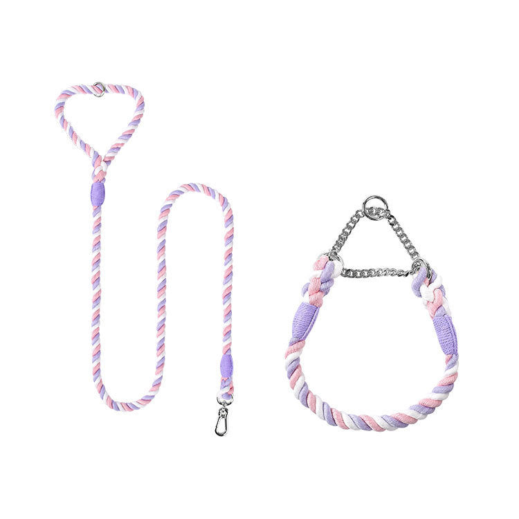 KFX-4952765 Woven Cotton Dog Leash and Collar Set in Vibrant Colors