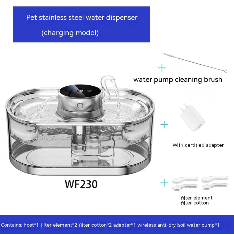 KFX-4954813 Rechargeable Stainless Steel Pet Water Dispenser with Wireless Temperature Control for Dogs and Cats