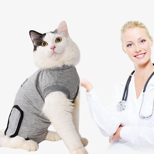 KFX-4962877 Gray Cotton Clothes for Cat Post-Sterilization Recovery - Sizes XXS to M