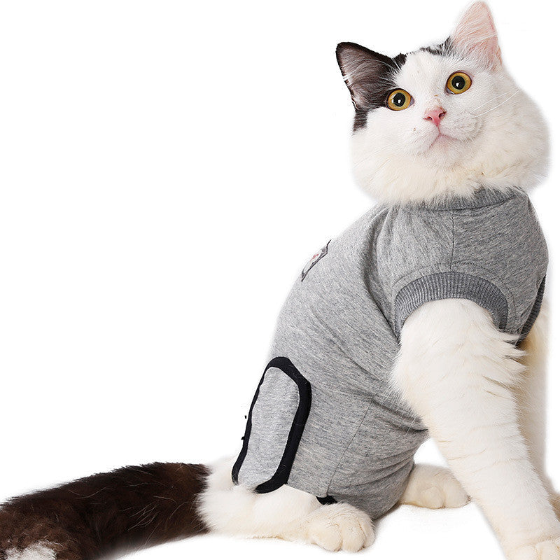 KFX-4962877 Gray Cotton Clothes for Cat Post-Sterilization Recovery - Sizes XXS to M