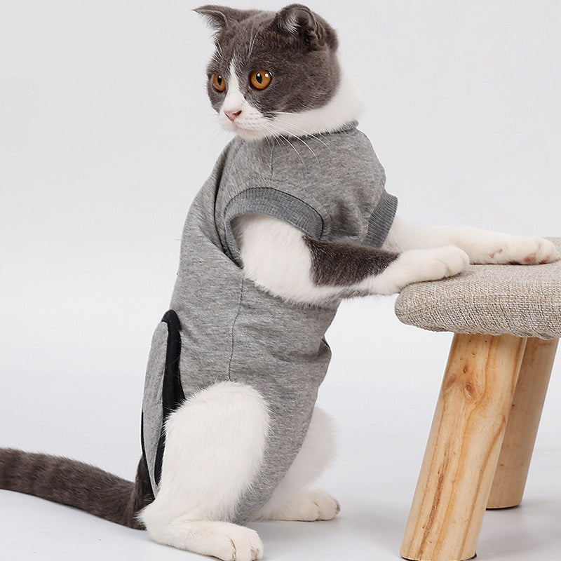 KFX-4962877 Gray Cotton Clothes for Cat Post-Sterilization Recovery - Sizes XXS to M