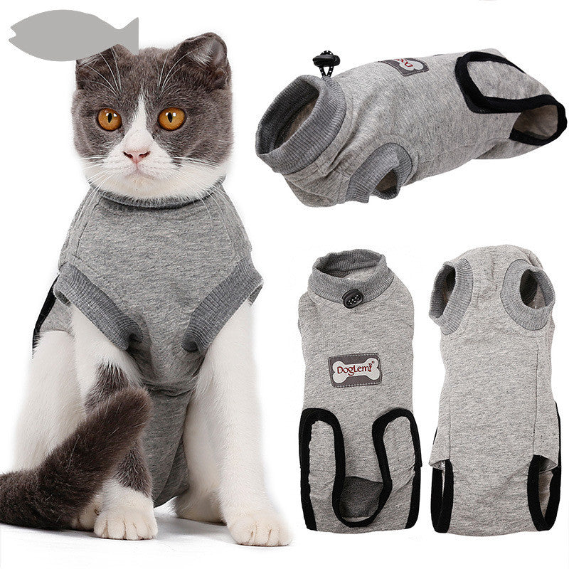 KFX-4962877 Gray Cotton Clothes for Cat Post-Sterilization Recovery - Sizes XXS to M