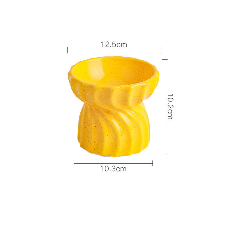 KFX-4964669 Ceramic Cat Bowl with High Feet - Anti-Tipping Design, Available in Dark Green, Yellow Snowflakes, Beige Snowflakes, White Snowflakes