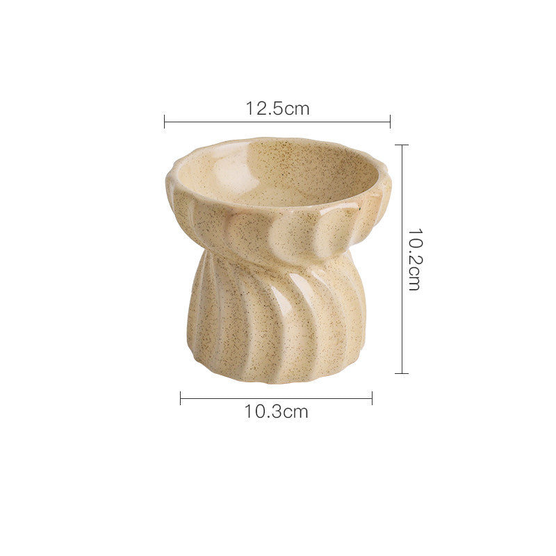 KFX-4964669 Ceramic Cat Bowl with High Feet - Anti-Tipping Design, Available in Dark Green, Yellow Snowflakes, Beige Snowflakes, White Snowflakes