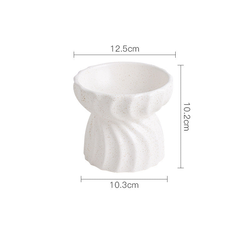 KFX-4964669 Ceramic Cat Bowl with High Feet - Anti-Tipping Design, Available in Dark Green, Yellow Snowflakes, Beige Snowflakes, White Snowflakes